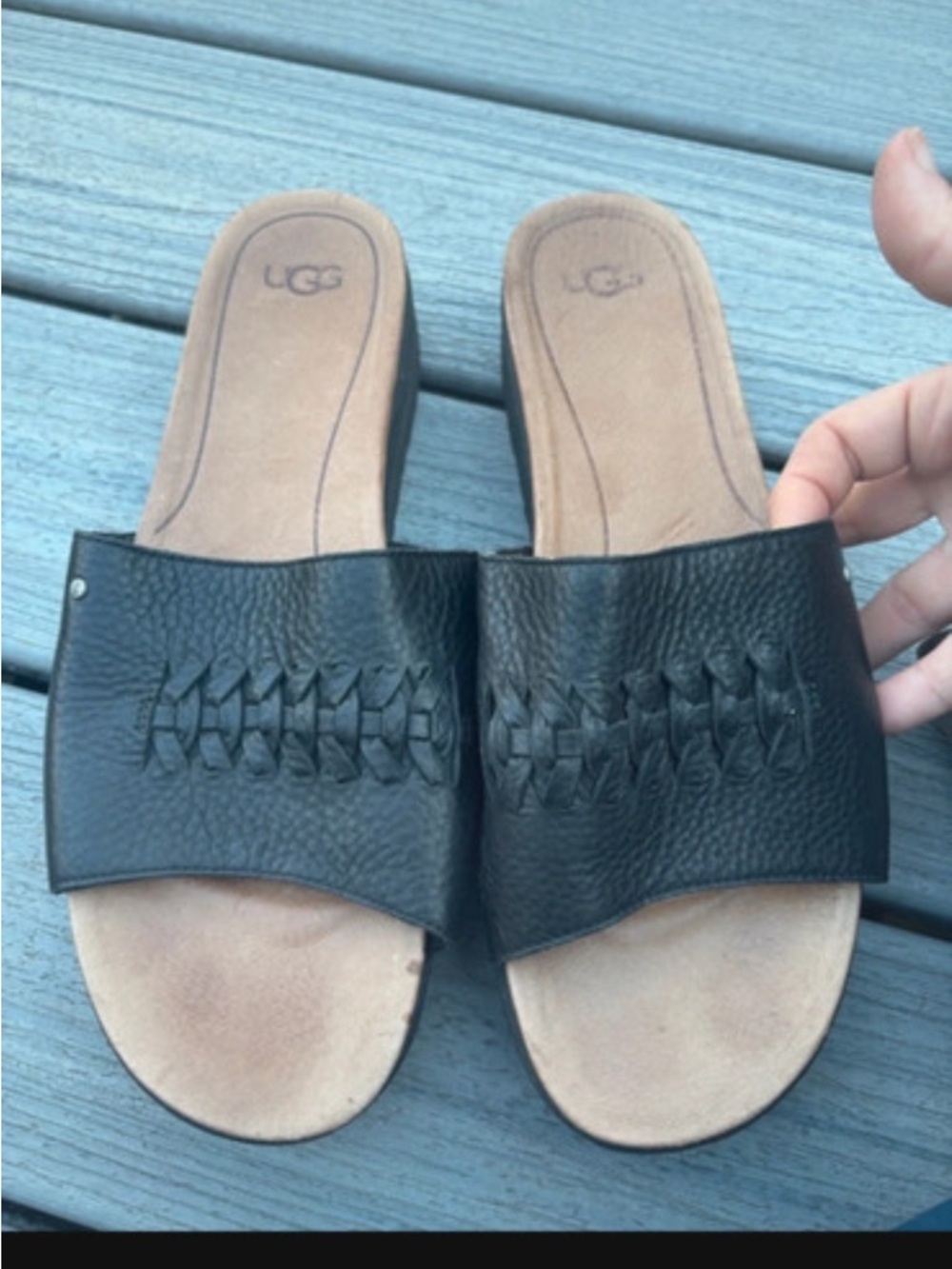 UGG Black Leather Slide Sandals woman’s size 12
